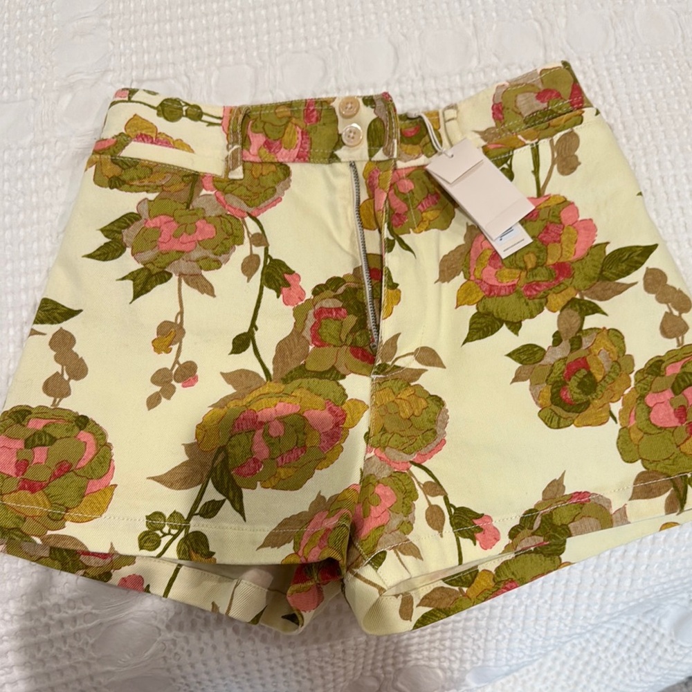 Rebecca Taylor Cream and Pink High Waist Floral Shorts